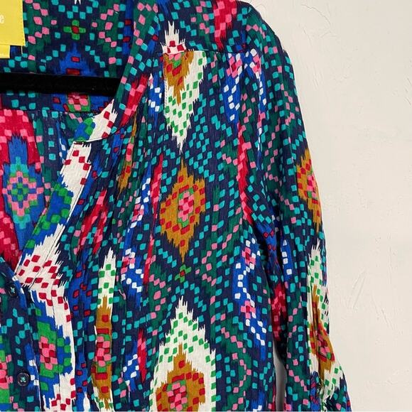 Maeve Anthropologie Blue Confetti Peplum Boho 3/4 Sleeve Blouse Womens 4 Fall - Picture 6 of 10